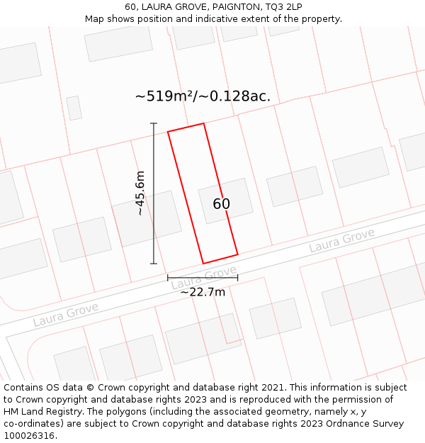 60, LAURA GROVE, PAIGNTON, TQ3 2LP: Plot and title map
