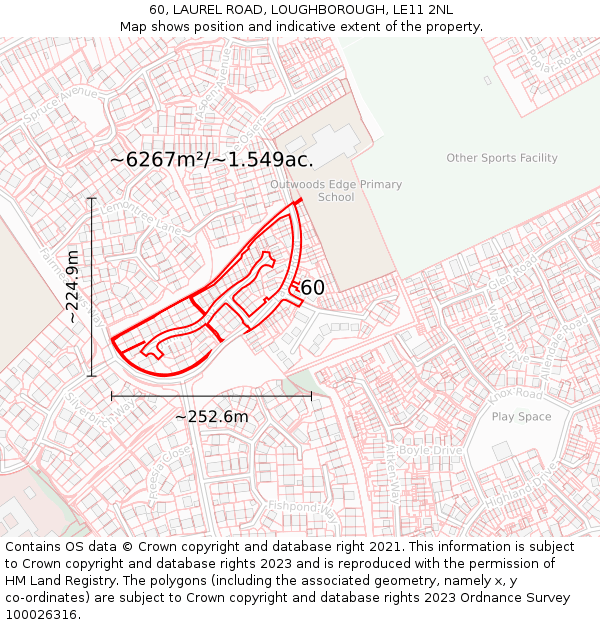 60, LAUREL ROAD, LOUGHBOROUGH, LE11 2NL: Plot and title map