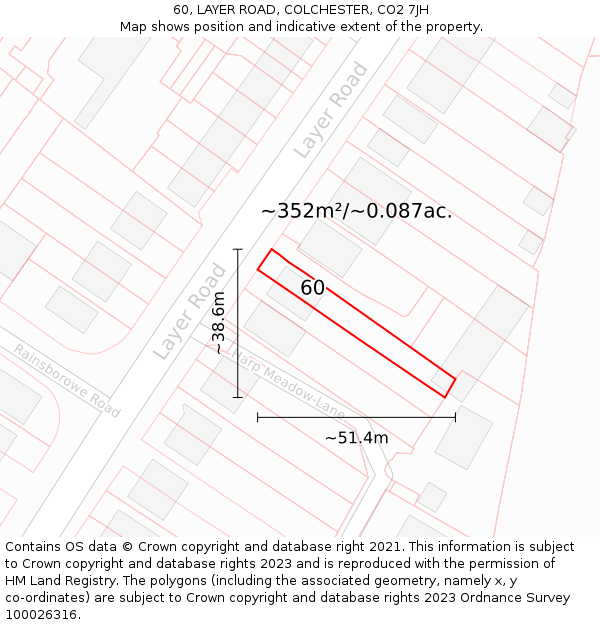 60, LAYER ROAD, COLCHESTER, CO2 7JH: Plot and title map