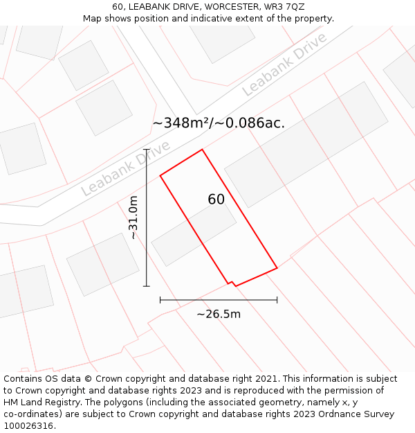 60, LEABANK DRIVE, WORCESTER, WR3 7QZ: Plot and title map