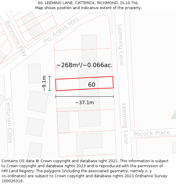 60, LEEMING LANE, CATTERICK, RICHMOND, DL10 7NL: Plot and title map