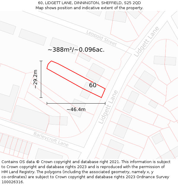 60, LIDGETT LANE, DINNINGTON, SHEFFIELD, S25 2QD: Plot and title map