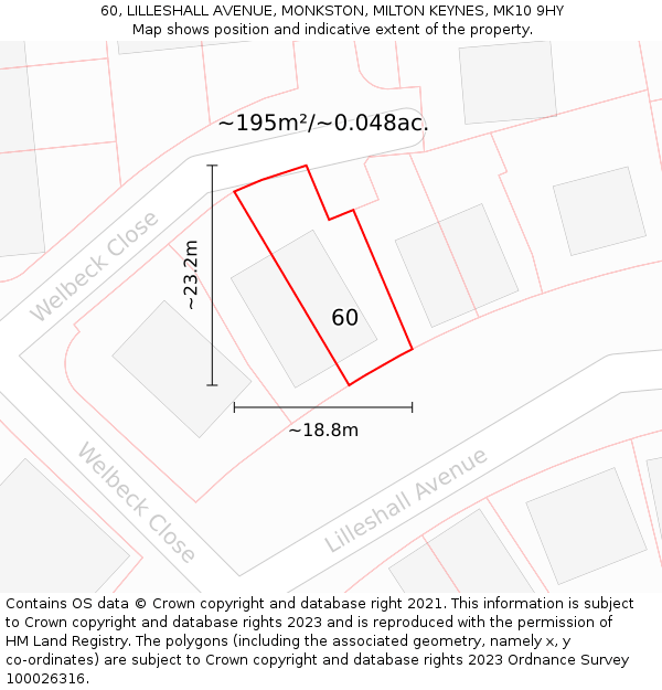 60, LILLESHALL AVENUE, MONKSTON, MILTON KEYNES, MK10 9HY: Plot and title map