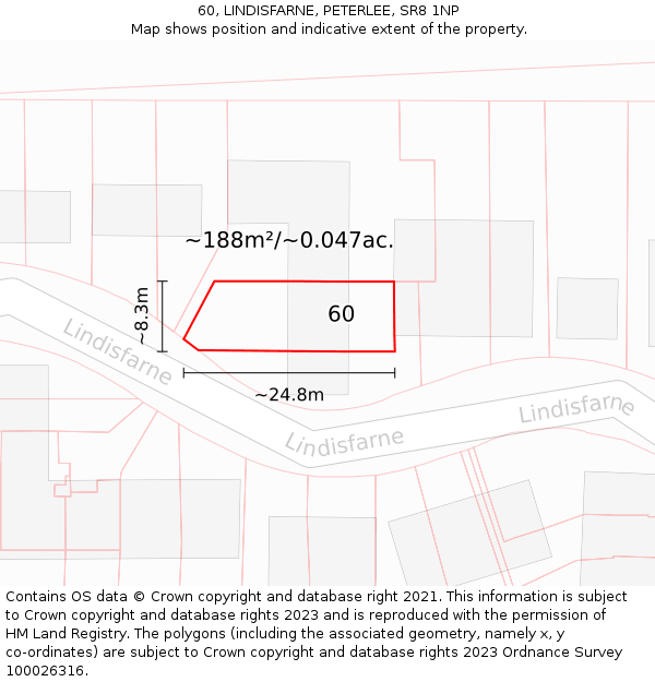 60, LINDISFARNE, PETERLEE, SR8 1NP: Plot and title map