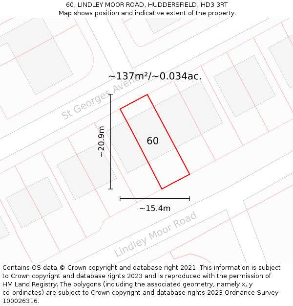 60, LINDLEY MOOR ROAD, HUDDERSFIELD, HD3 3RT: Plot and title map