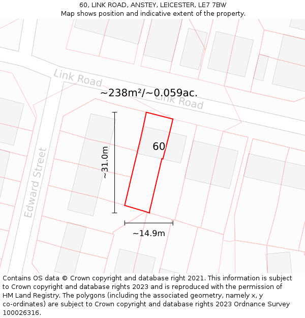 60, LINK ROAD, ANSTEY, LEICESTER, LE7 7BW: Plot and title map