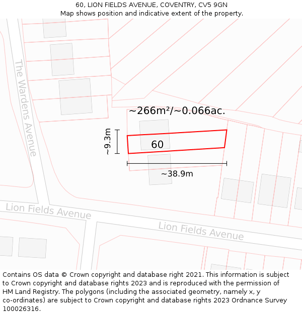 60, LION FIELDS AVENUE, COVENTRY, CV5 9GN: Plot and title map