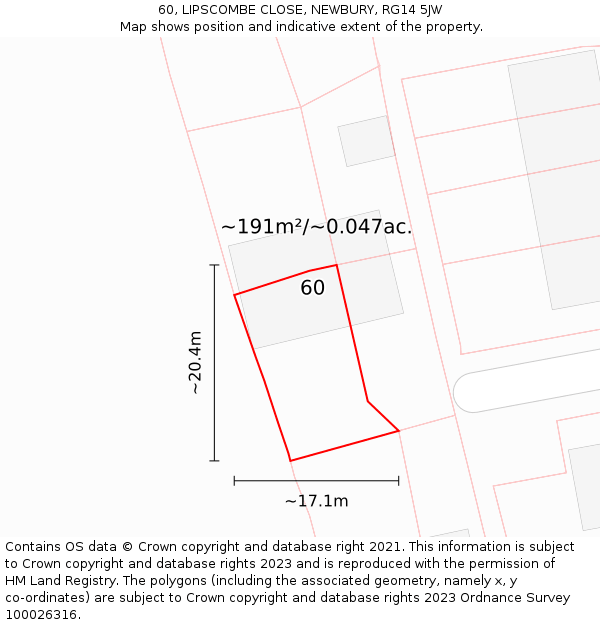 60, LIPSCOMBE CLOSE, NEWBURY, RG14 5JW: Plot and title map