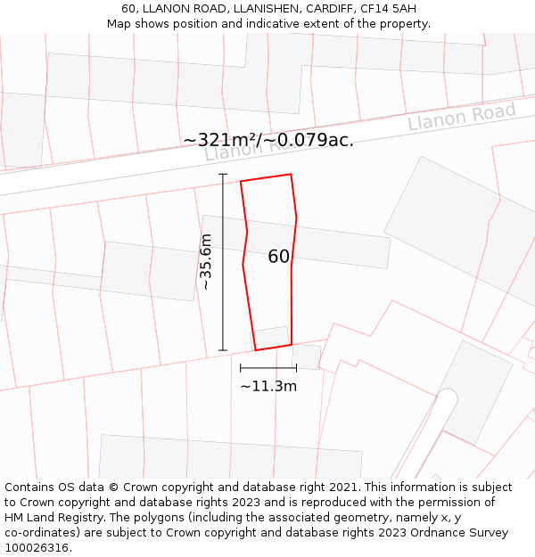 60, LLANON ROAD, LLANISHEN, CARDIFF, CF14 5AH: Plot and title map