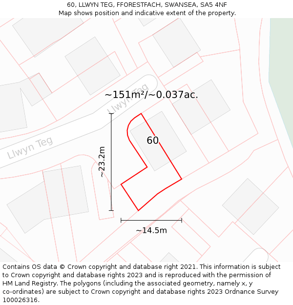60, LLWYN TEG, FFORESTFACH, SWANSEA, SA5 4NF: Plot and title map