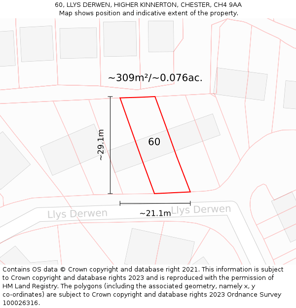 60, LLYS DERWEN, HIGHER KINNERTON, CHESTER, CH4 9AA: Plot and title map