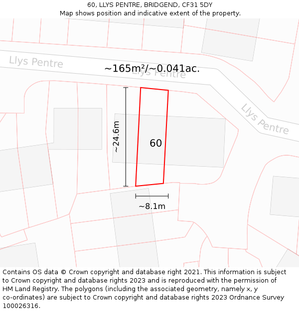 60, LLYS PENTRE, BRIDGEND, CF31 5DY: Plot and title map