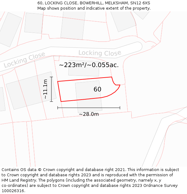 60, LOCKING CLOSE, BOWERHILL, MELKSHAM, SN12 6XS: Plot and title map