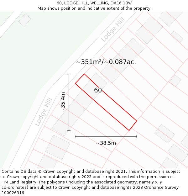 60, LODGE HILL, WELLING, DA16 1BW: Plot and title map