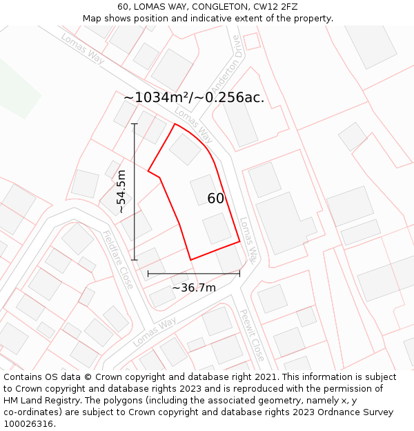 60, LOMAS WAY, CONGLETON, CW12 2FZ: Plot and title map