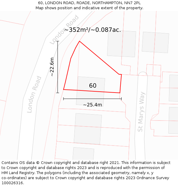 60, LONDON ROAD, ROADE, NORTHAMPTON, NN7 2PL: Plot and title map