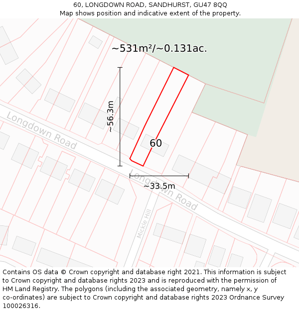 60, LONGDOWN ROAD, SANDHURST, GU47 8QQ: Plot and title map