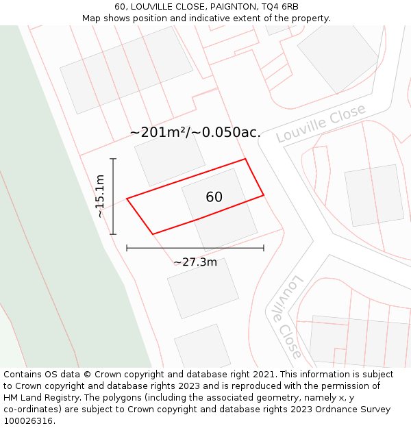 60, LOUVILLE CLOSE, PAIGNTON, TQ4 6RB: Plot and title map