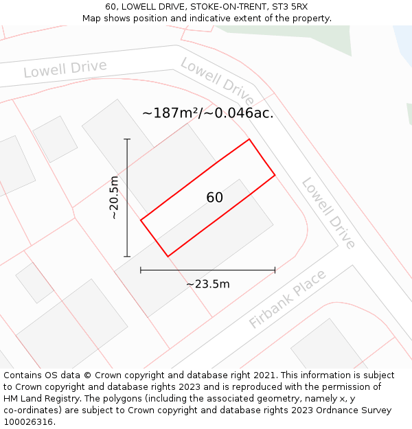 60, LOWELL DRIVE, STOKE-ON-TRENT, ST3 5RX: Plot and title map
