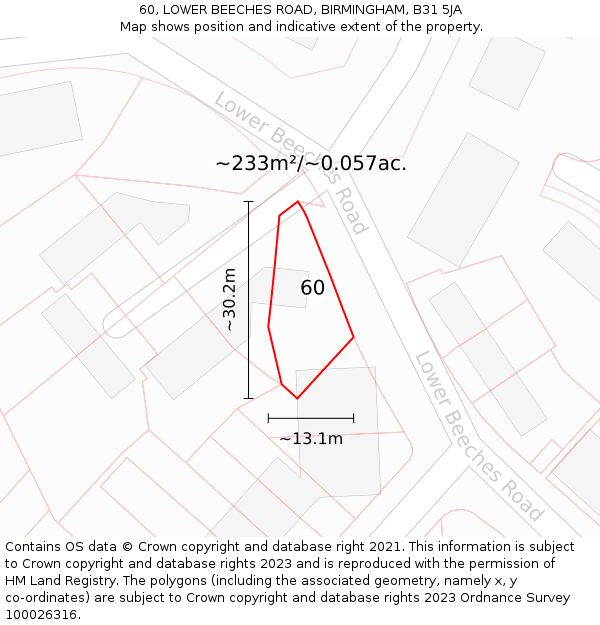 60, LOWER BEECHES ROAD, BIRMINGHAM, B31 5JA: Plot and title map