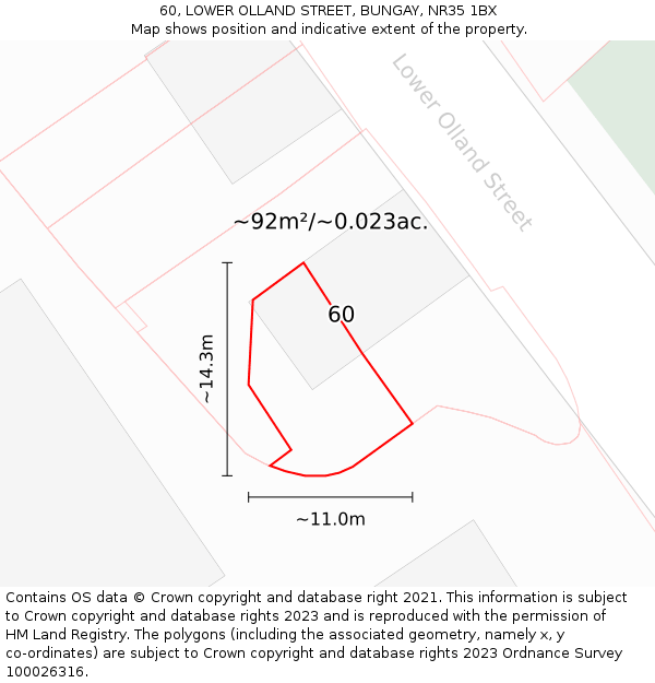 60, LOWER OLLAND STREET, BUNGAY, NR35 1BX: Plot and title map