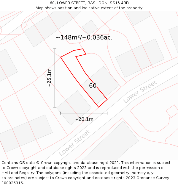 60, LOWER STREET, BASILDON, SS15 4BB: Plot and title map