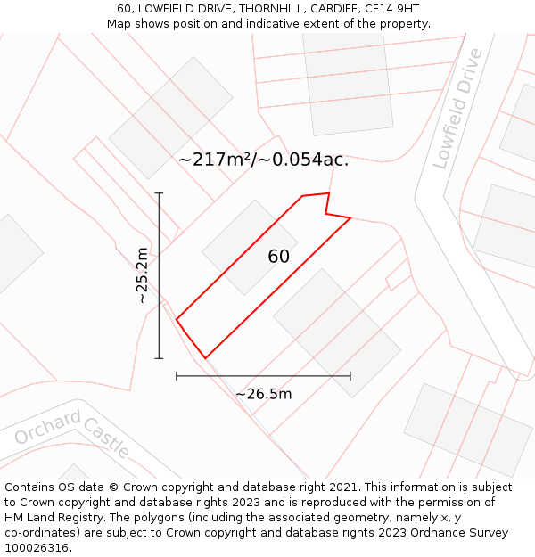 60, LOWFIELD DRIVE, THORNHILL, CARDIFF, CF14 9HT: Plot and title map