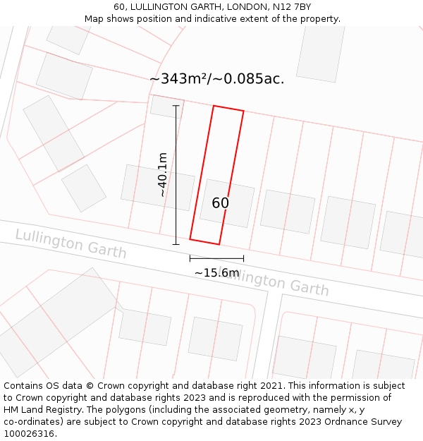 60, LULLINGTON GARTH, LONDON, N12 7BY: Plot and title map