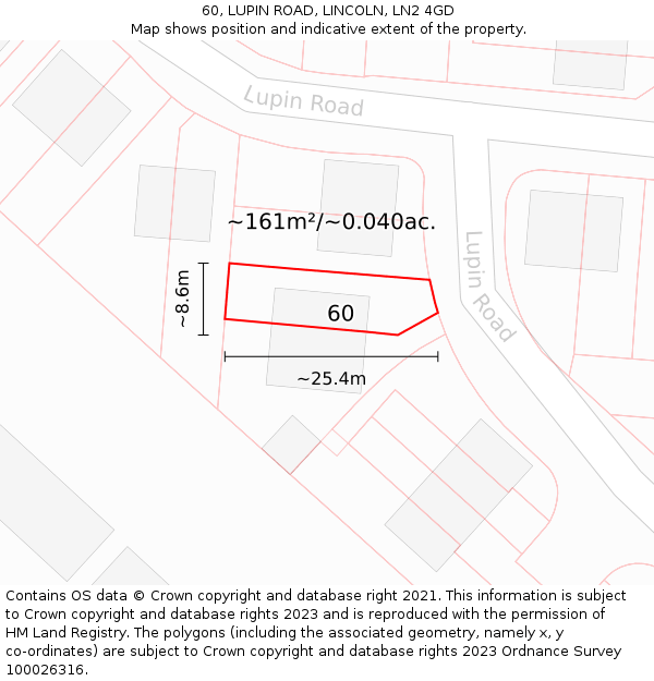 60, LUPIN ROAD, LINCOLN, LN2 4GD: Plot and title map