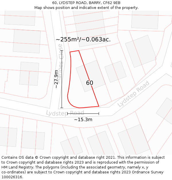 60, LYDSTEP ROAD, BARRY, CF62 9EB: Plot and title map