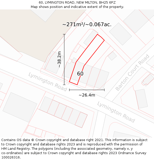 60, LYMINGTON ROAD, NEW MILTON, BH25 6PZ: Plot and title map