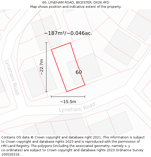 60, LYNEHAM ROAD, BICESTER, OX26 4FD: Plot and title map