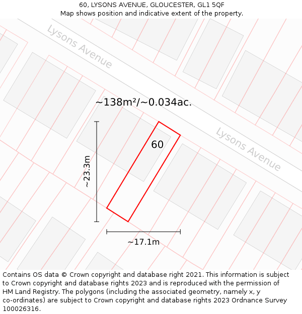 60, LYSONS AVENUE, GLOUCESTER, GL1 5QF: Plot and title map