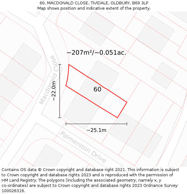 60, MACDONALD CLOSE, TIVIDALE, OLDBURY, B69 3LP: Plot and title map