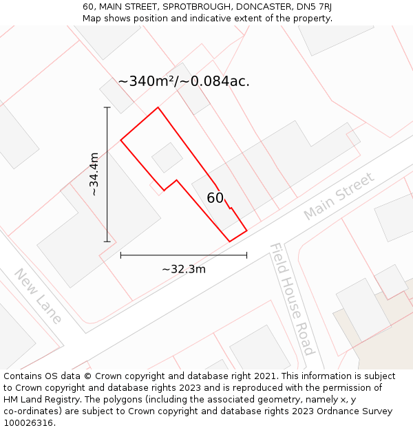 60, MAIN STREET, SPROTBROUGH, DONCASTER, DN5 7RJ: Plot and title map