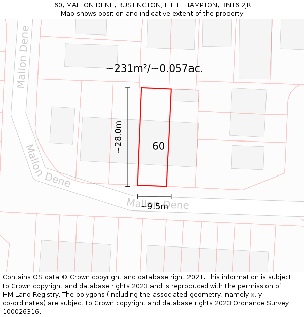 60, MALLON DENE, RUSTINGTON, LITTLEHAMPTON, BN16 2JR: Plot and title map