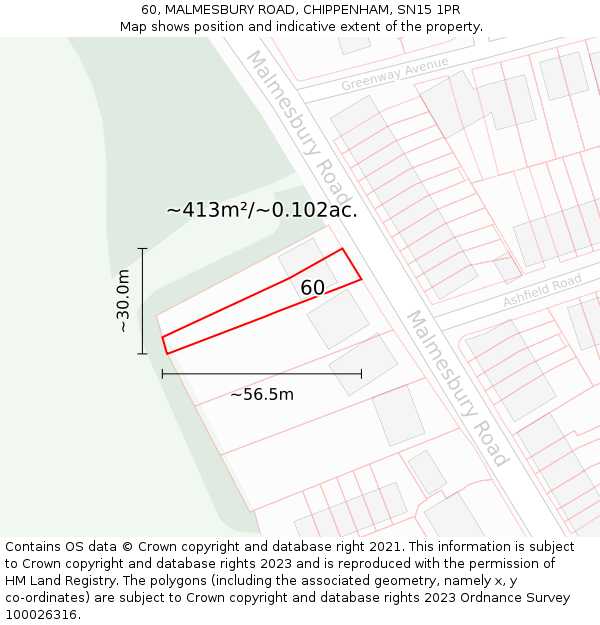 60, MALMESBURY ROAD, CHIPPENHAM, SN15 1PR: Plot and title map