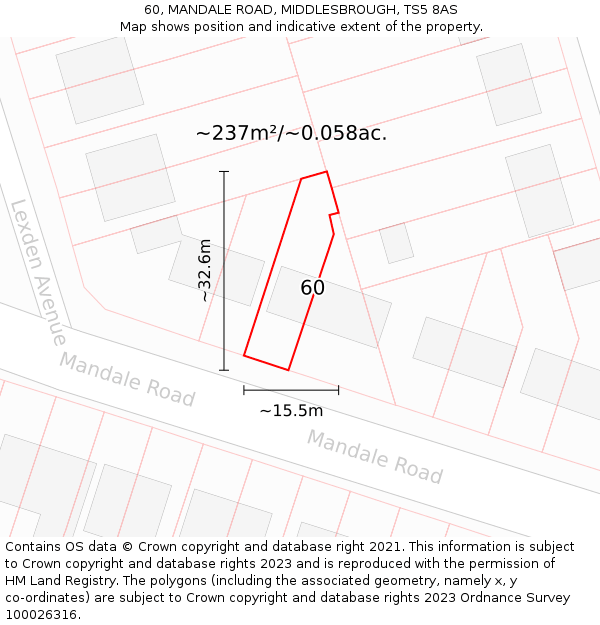 60, MANDALE ROAD, MIDDLESBROUGH, TS5 8AS: Plot and title map