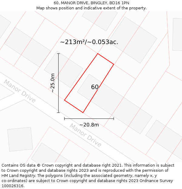 60, MANOR DRIVE, BINGLEY, BD16 1PN: Plot and title map
