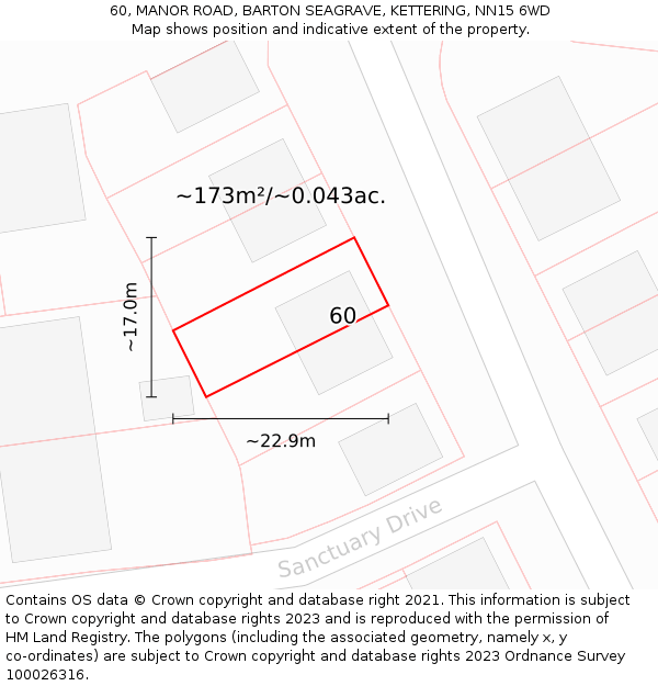60, MANOR ROAD, BARTON SEAGRAVE, KETTERING, NN15 6WD: Plot and title map