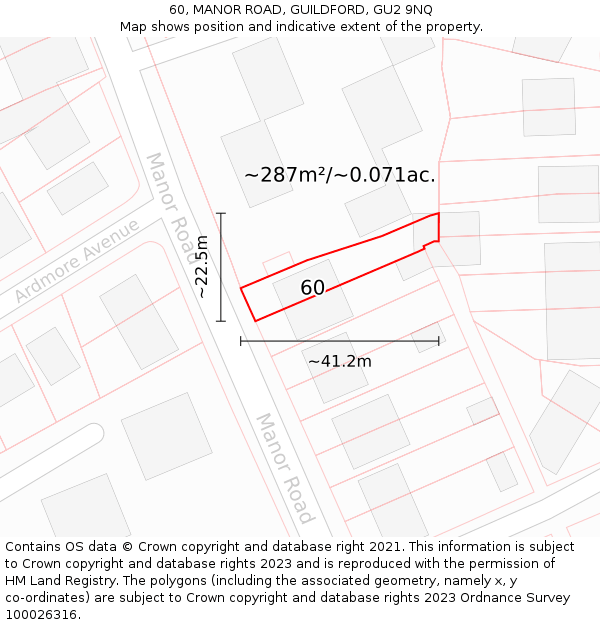 60, MANOR ROAD, GUILDFORD, GU2 9NQ: Plot and title map