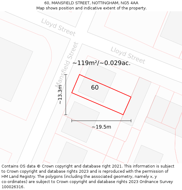 60, MANSFIELD STREET, NOTTINGHAM, NG5 4AA: Plot and title map