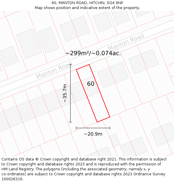 60, MANTON ROAD, HITCHIN, SG4 9NP: Plot and title map