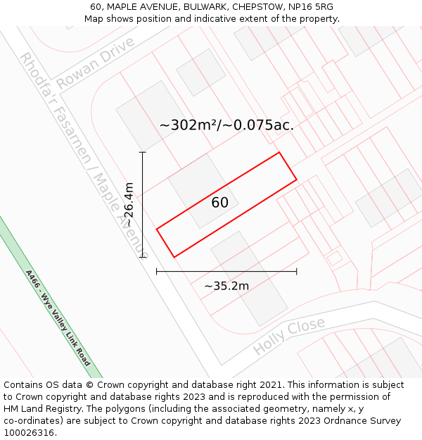 60, MAPLE AVENUE, BULWARK, CHEPSTOW, NP16 5RG: Plot and title map