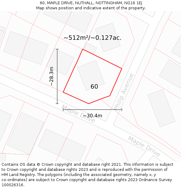 60, MAPLE DRIVE, NUTHALL, NOTTINGHAM, NG16 1EJ: Plot and title map