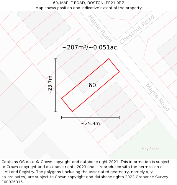 60, MAPLE ROAD, BOSTON, PE21 0BZ: Plot and title map