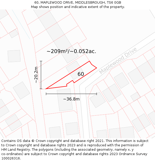 60, MAPLEWOOD DRIVE, MIDDLESBROUGH, TS6 0GB: Plot and title map