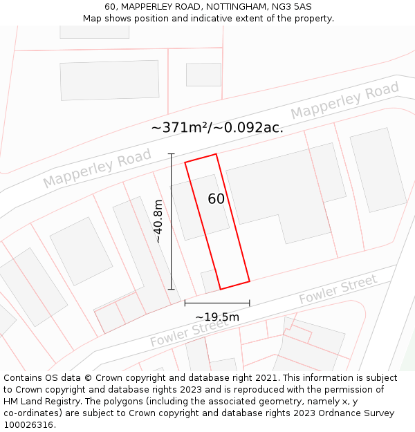 60, MAPPERLEY ROAD, NOTTINGHAM, NG3 5AS: Plot and title map