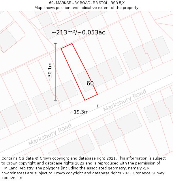60, MARKSBURY ROAD, BRISTOL, BS3 5JX: Plot and title map