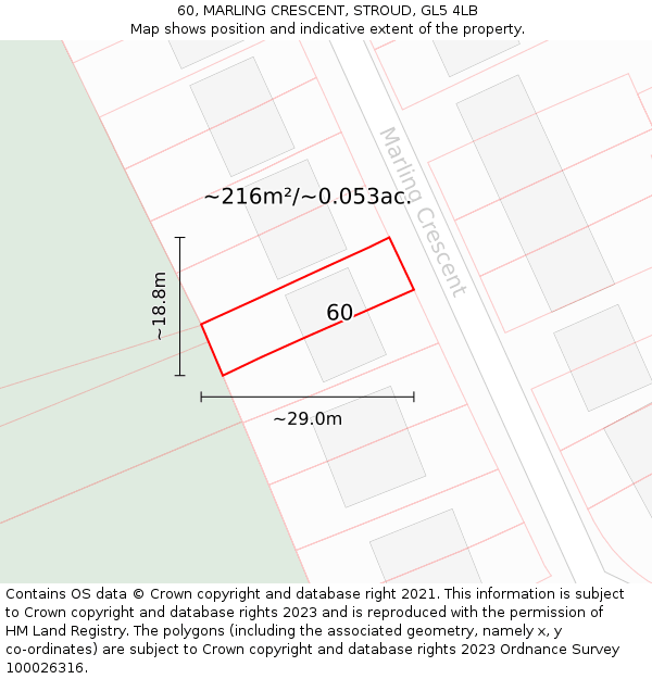 60, MARLING CRESCENT, STROUD, GL5 4LB: Plot and title map